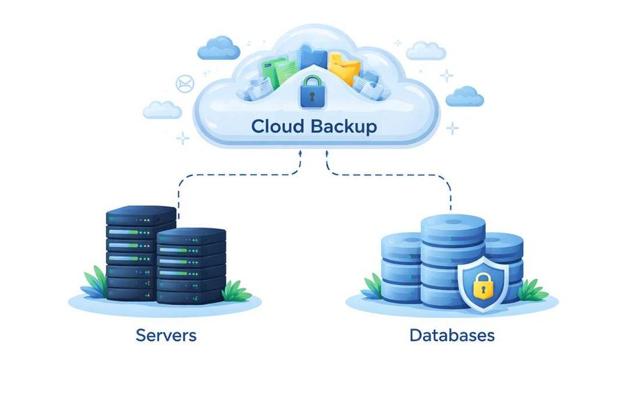 Cloud backup architecture protecting servers and databases